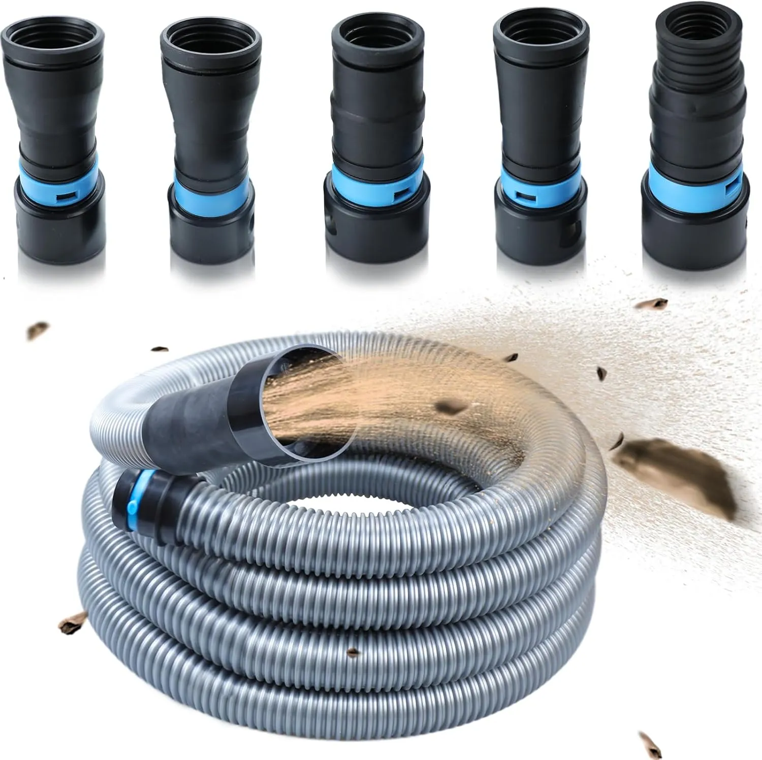 1-1/4 Inch x 12 Feet Vacumn Hose Adapter Kit for Home and Shop Vacuum System, Expanded Power Tool and Sander Dust Collection Hose Kit, Quickly Switch Tools, Fits Multi-Brands