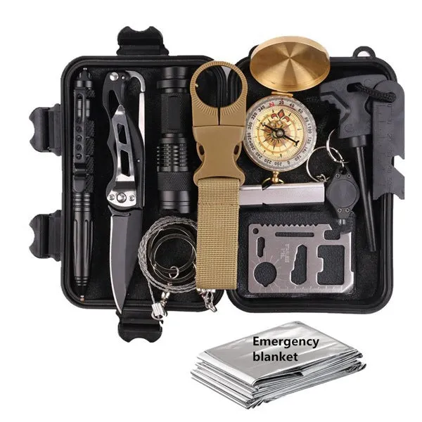 1 Set Of 13-Piece Outdoor Survival Box Tool Set