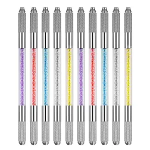 10 Pcs Double Sided Manual Tattoo Fog Eyebrow Pen Needle Tip Holder Tool Manual Pen Kit for Makeup Supplies