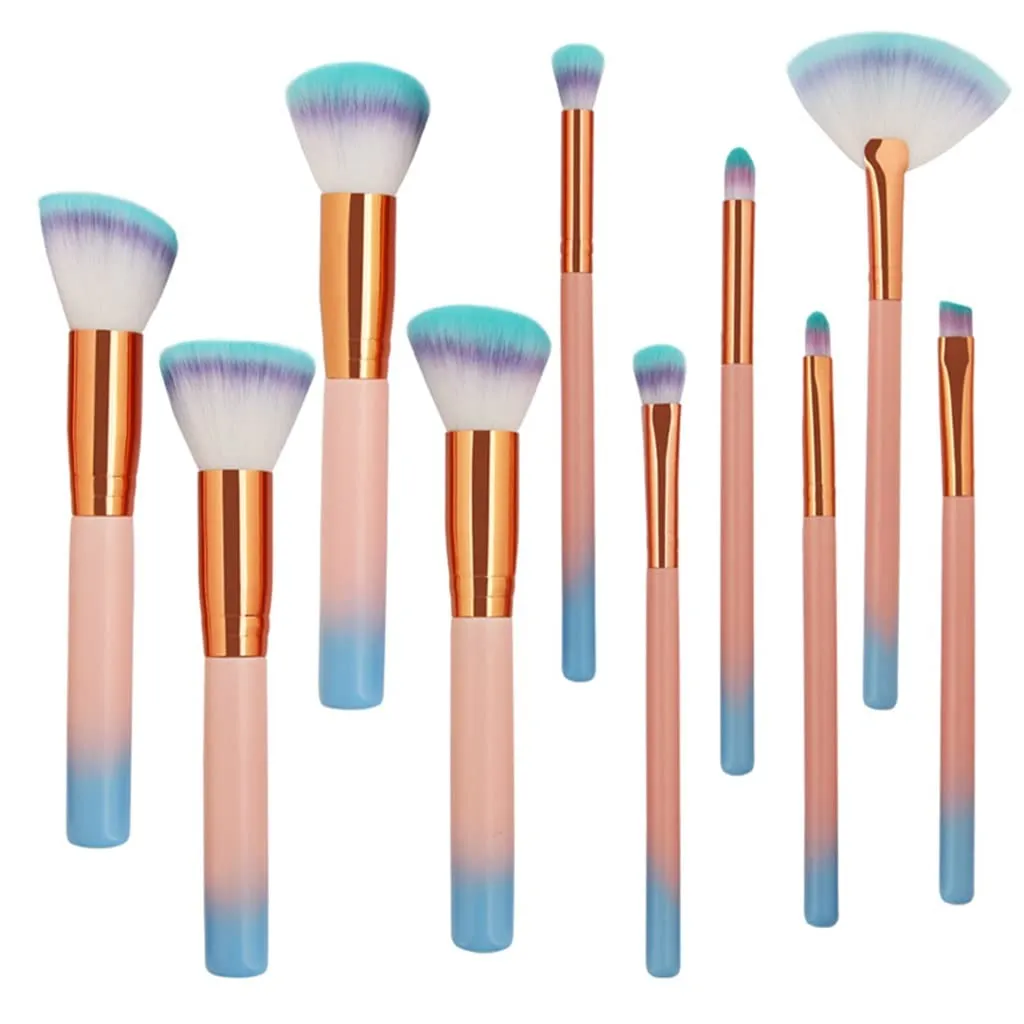 10pcs Makeup Brushes Set Foundation Powder Eye Shadow Blush Blending Contour Lip Fan Make Up Brush Kit Cosmetic Tool Kit