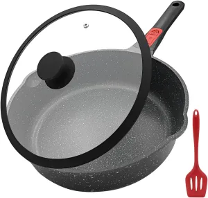 11 Inch Nonstick Deep Frying Pan with Lid, 5Qt Non Stick Skillet with Removable Handle, Aluminum Sauté Pan Compatible with All Stovetops, Dishwasher& Oven Safe (Black)