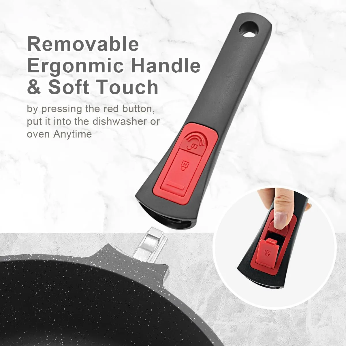 11 Inch Nonstick Deep Frying Pan with Lid, 5Qt Non Stick Skillet with Removable Handle, Aluminum Sauté Pan Compatible with All Stovetops, Dishwasher& Oven Safe (Black)