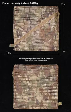 12 * 12in Net Storage Bags Mesh E.DC Pouch Utility Tool Pocket Organizer Two-Way Zipper Camping Tactical Airsoft Military Gear (Khaki)