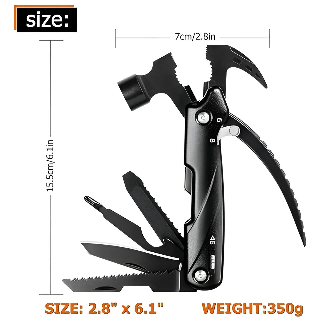 12-in-1 Multitool kit for camping and hiking heavy duty
