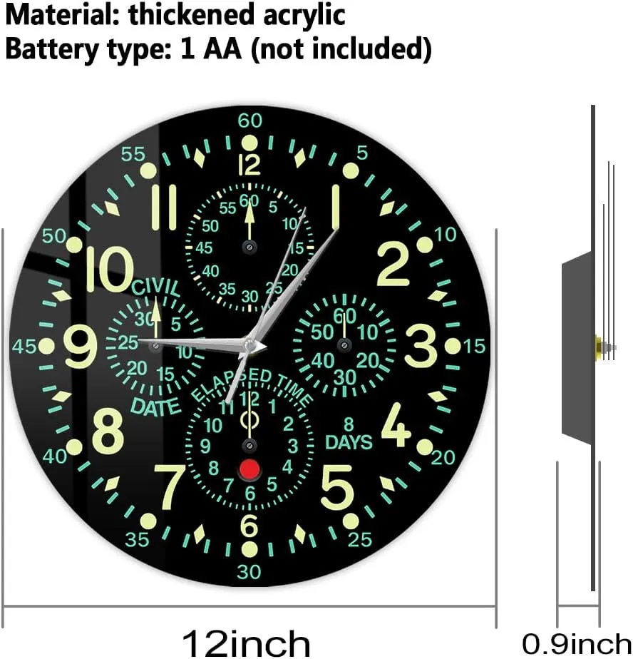 12 Inch ''Flying Fortress'' Aircraft Clock, Aviation Altimeter Instrument Wall Clock Modern Airplane Dashboard Wall Watch Clock Silent Battery Operated for Bedroom Aviator Pilots Gift