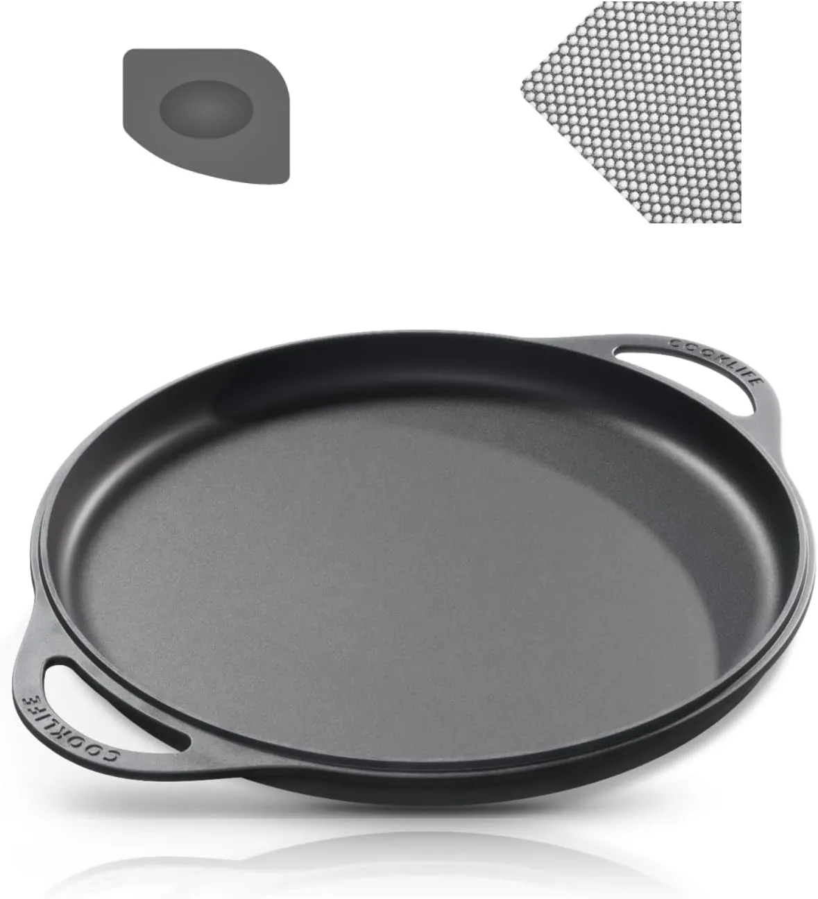 12 Inch Lightweight Pre-Seasoned Cast Iron Griddle with Cleaning Kit - Smooth Polished Surface, Easy to Clean Cast Iron skillets Use in the Oven, on the Stove or Grill, Over a Campfire