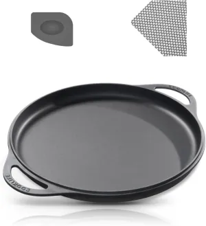 12 Inch Lightweight Pre-Seasoned Cast Iron Griddle with Cleaning Kit - Smooth Polished Surface, Easy to Clean Cast Iron skillets Use in the Oven, on the Stove or Grill, Over a Campfire