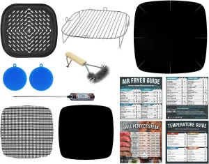 12 Pcs Air Fryer Accessories with Rack, Grill Pan, Air Fryer Cheat Sheet for Chefman, Cosori, Dash, Nuwave®, Emeril Lagasse, Secura, Comfee, Square Air Fryer Liners for Basket Freidora de Aire