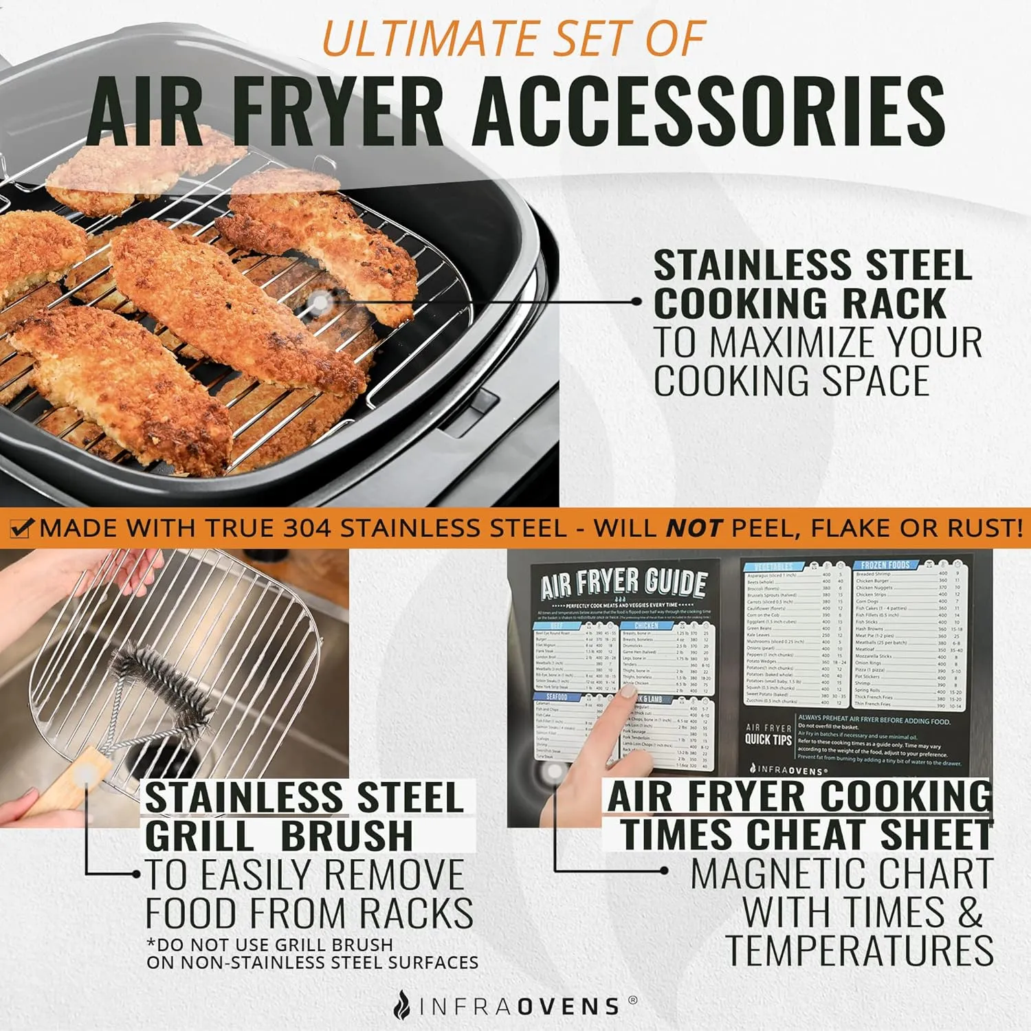12 Pcs Air Fryer Accessories with Rack, Grill Pan, Air Fryer Cheat Sheet for Chefman, Cosori, Dash, Nuwave®, Emeril Lagasse, Secura, Comfee, Square Air Fryer Liners for Basket Freidora de Aire
