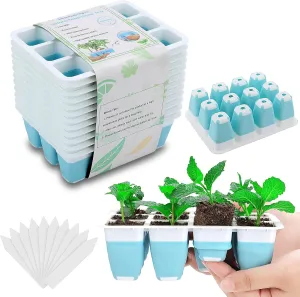 12 PCS Reusable Seed Starter Tray, 144 Cells Seed Starter Kit with Flexible Pop-Out Cells, Seedling Starter Trays for Seed Starter, Indoor Greenhouse Seeding Planting Growing