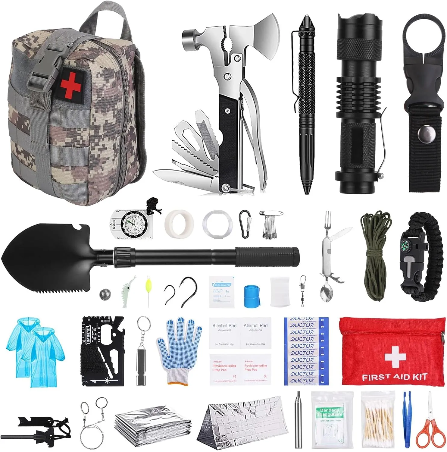 125 Pcs Survival Kit with First Aid Supplies, Tactical Emergency Gear for Outdoor Adventures, Hiking, Camping, Hunting, Fishing, Earthquake & Disaster Preparedness for Men & Women