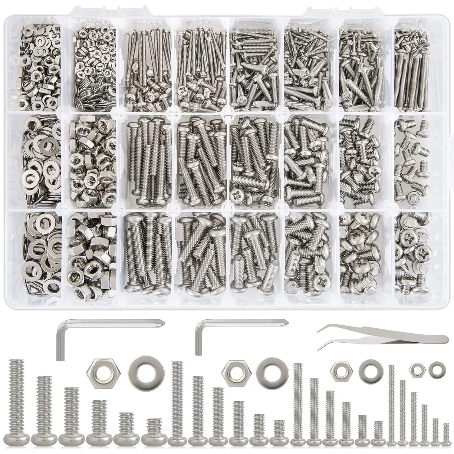 1315Pcs Pan Head Phillips M2 M3 M4 M5 Machine Screws, 25 Sizes Bolts and Nuts Kit, 304 Stainless Steel Set Screw Assortment Kit, Metric Screw Assortment, Length 6mm-25mm, w/Screwdriver