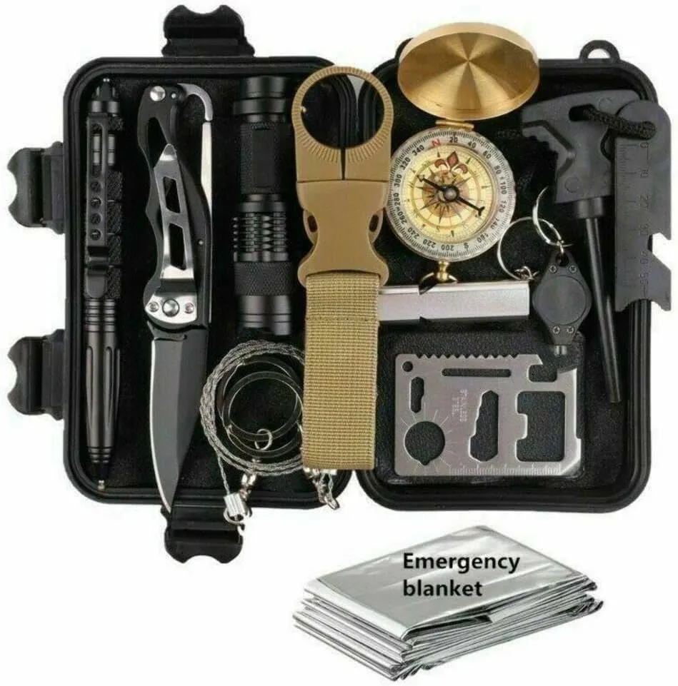 14 in 1 Outdoor Emergency Survival Gear Kit Camping Tactical Tools SOS EDC Case