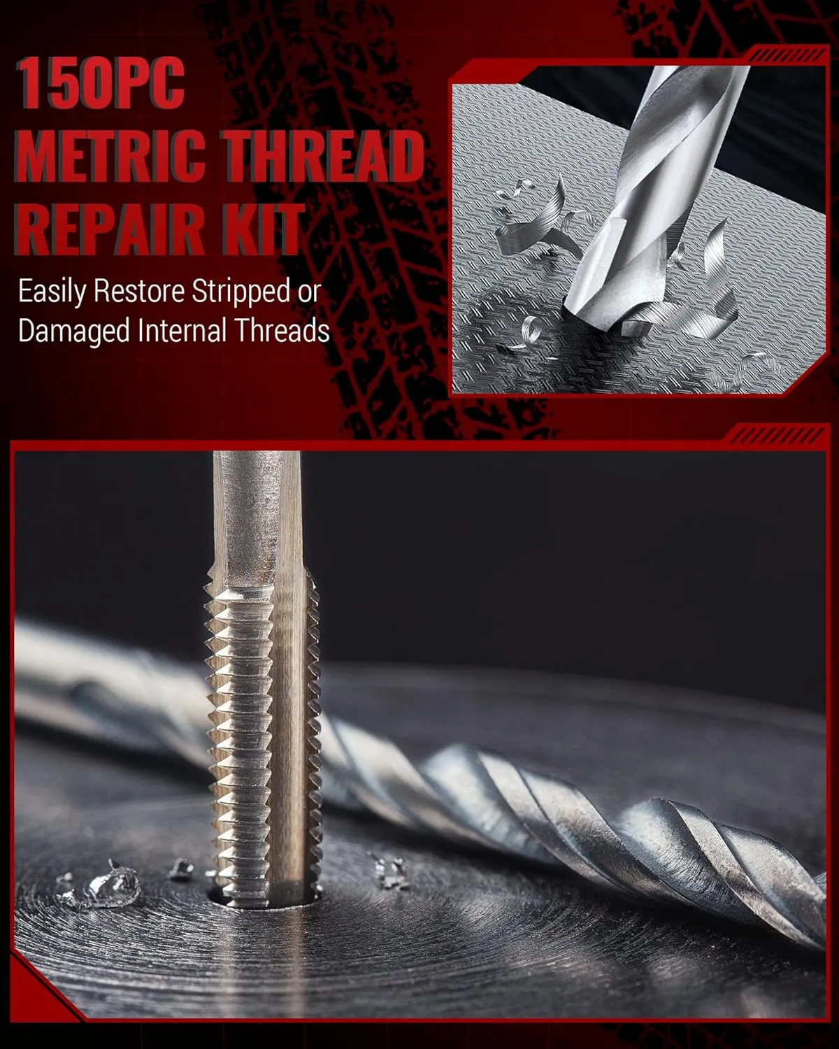 150 PC Helicoil Thread Repair Kit, Metric Helicoil Kit with HSS Drill Bits Inserts Taps Break Off Tools, Rethreading Tools in M5 M6 M8 M10 M12 Sizes