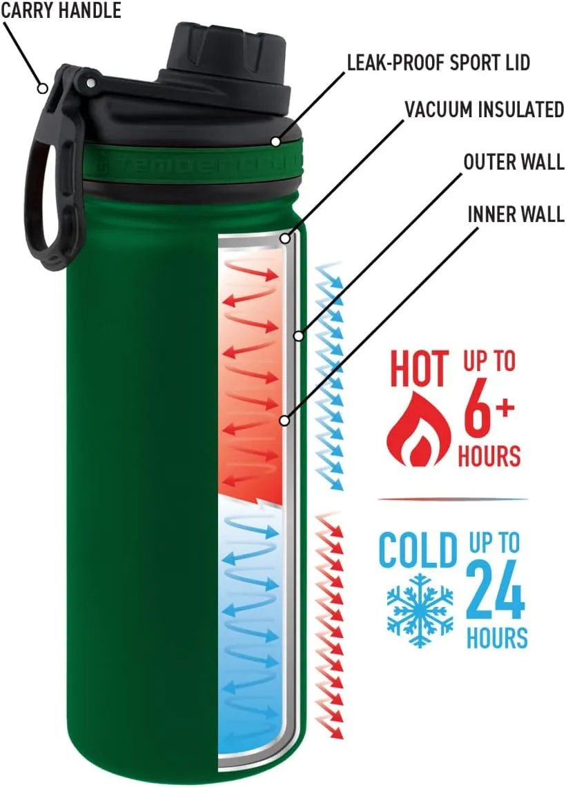18 oz Vacuum Insulated Sport Bottle | Custom Laser Engraved Options | Stainless Steel, Double-Walled, Wide Mouth