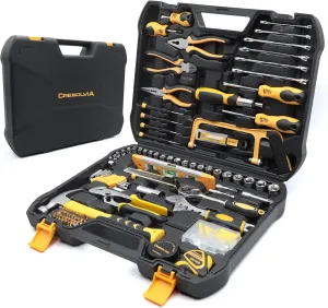 199 Piece Home Tool Set Basic Household Auto Repair Tool Set with Plastic Toolbox Storage Case Pliers Wrench Combination General Hand Tool Kit for Men Women Home DIY Car Maintenance