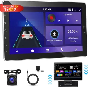 [1G 32G] 10.1 inch Android 13 Single Din Car Stereo with Detachable Screen, 10 inch Touch Screen Radio with Mirror Link/1080P/EQ Audio/SWC/Bluetooth   AHD Backup Camera   MIC
