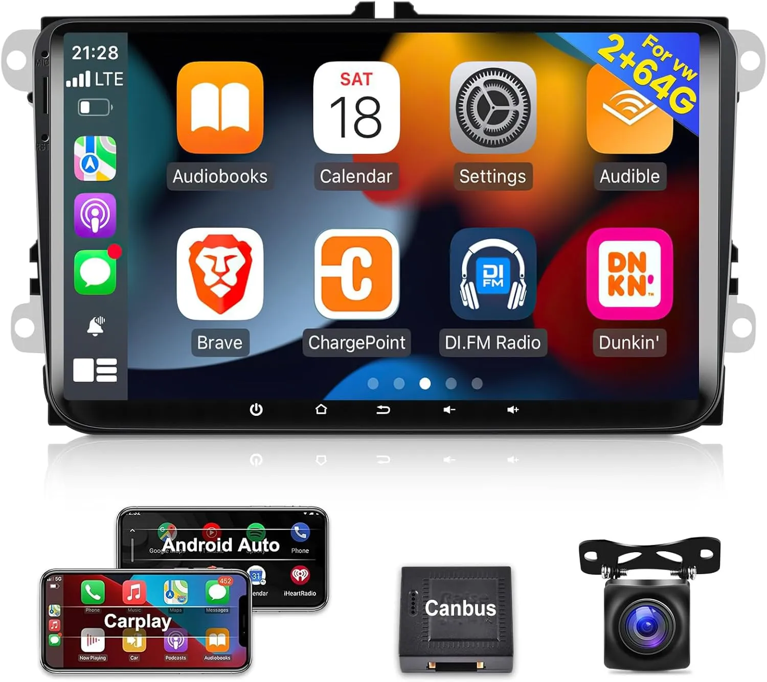 [2 64G] 9 inch Android 13 Car Radio for VW Passat Jetta Seat Golf Skoda Polo Tiguan Beetle, Touch Screen Volkswagen Stereo with CarPlay/Android Auto/Bluetooth/GPS/WiFi  AHD Backup Camera MIC