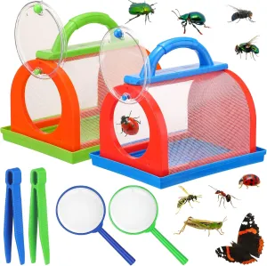 2 Pack Bug Catcher Kit Summer Toy Gift for Kids Boys Girls Outdoor Critter Bug Container Insect Cage Educational Bug Box for Butterfly Catching Activity Supplies(Blue, Green)