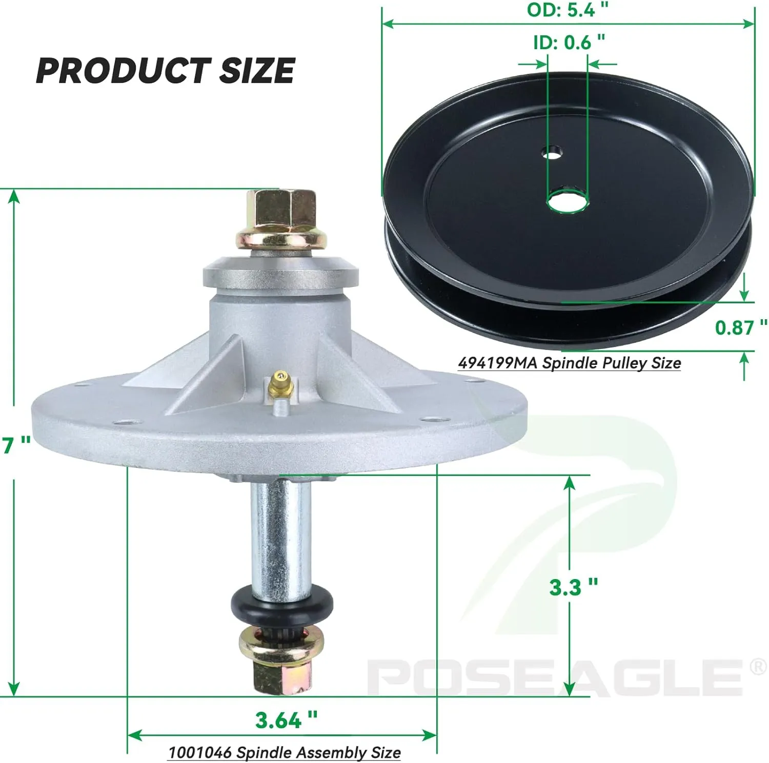 2 Pack Pre-Greased 1001046 Spindle Assembly with 494199MA Spindle Pulley 37X88MA Belt Replaces Murray 492574ma Spindle Assembly, 092574, 94129MA, 094199MA for Murray 42 inch Lawn Tractors