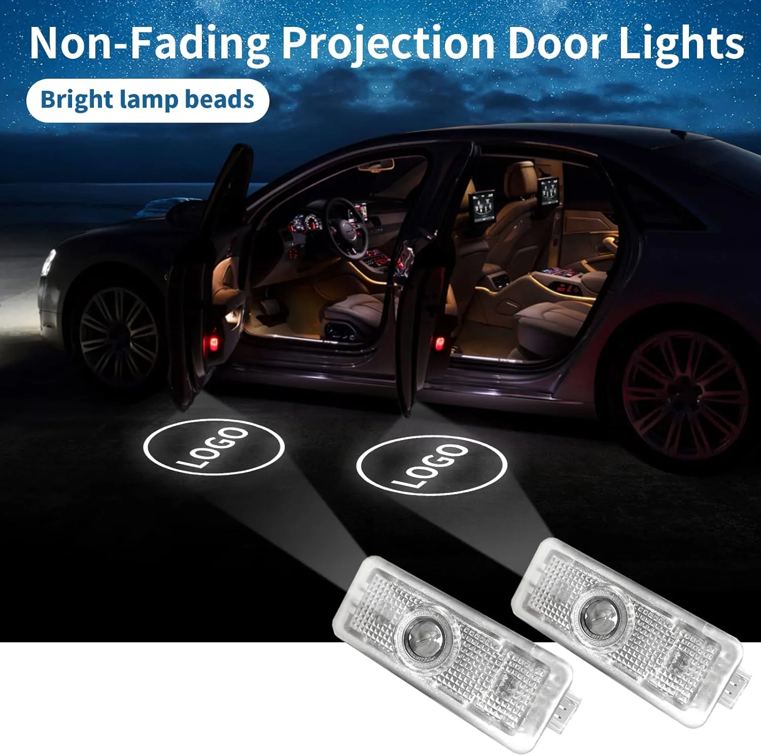 2 Pcs Non-Fading MB Door Light Logo, Projector Welcome Lamp Door Light Puddle lights Kit Compatible with Accessories CLA45 CLA250 E200 E400 C200 COUPE CLS45 CLS300 CLS350 CLS400 (CLA/CLS/C/E Coupe)