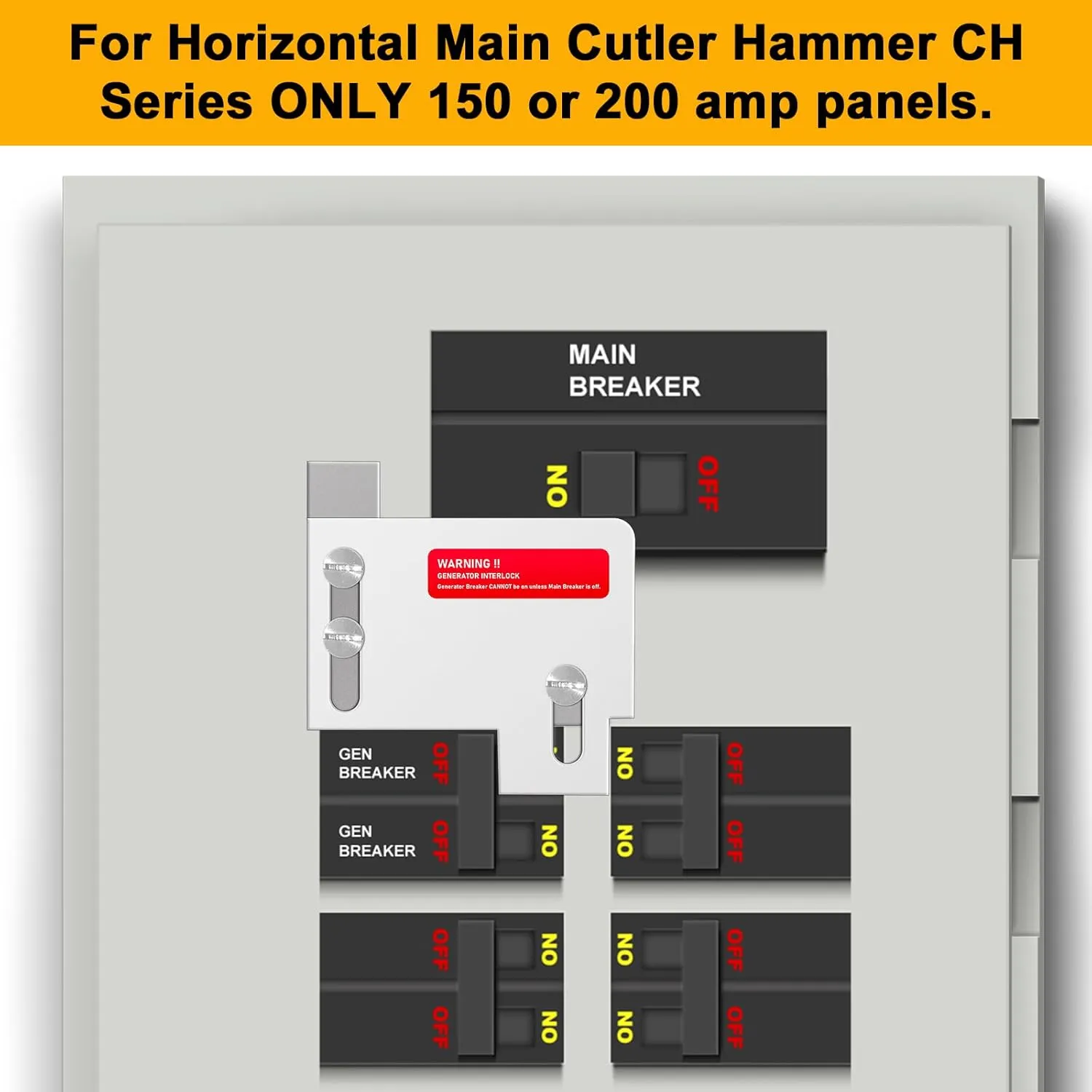 2 Set Generator Interlock Kit Compatible with Eaton Cutler Hammer Horizontal Main Only CH Series & TAN Breaker 150 or 200 amp Panels,1 1/2 Inch spacing Between Main and Branch Breaker (2)