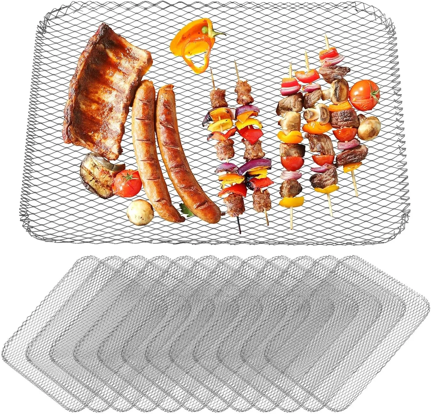 20 Aluminum Grill Sheets, Disposable Rectangular Mesh Mats, Broiler Pans for Grilling and Baking, Great for Campouts, Picnics, Outdoor Bbqs