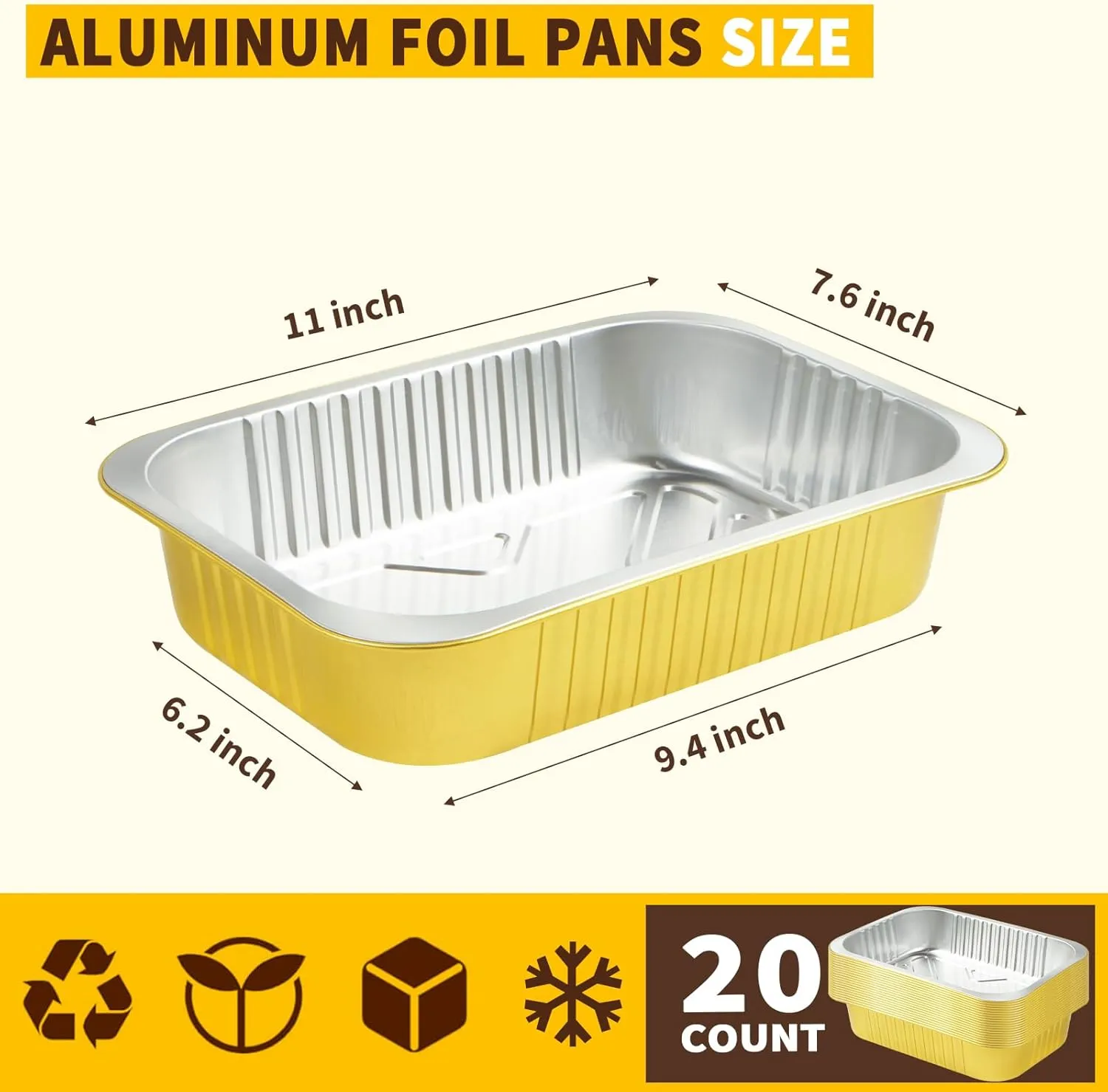 20 Pack 11"×8" Aluminum Foil Pans with Lids Heavy Duty 5 LB Capacity Foil Food Containers with Lids, Disposable Tin Foil Pans with Lids for Baking, Meal Prep, Freezer, Heating and Takeout
