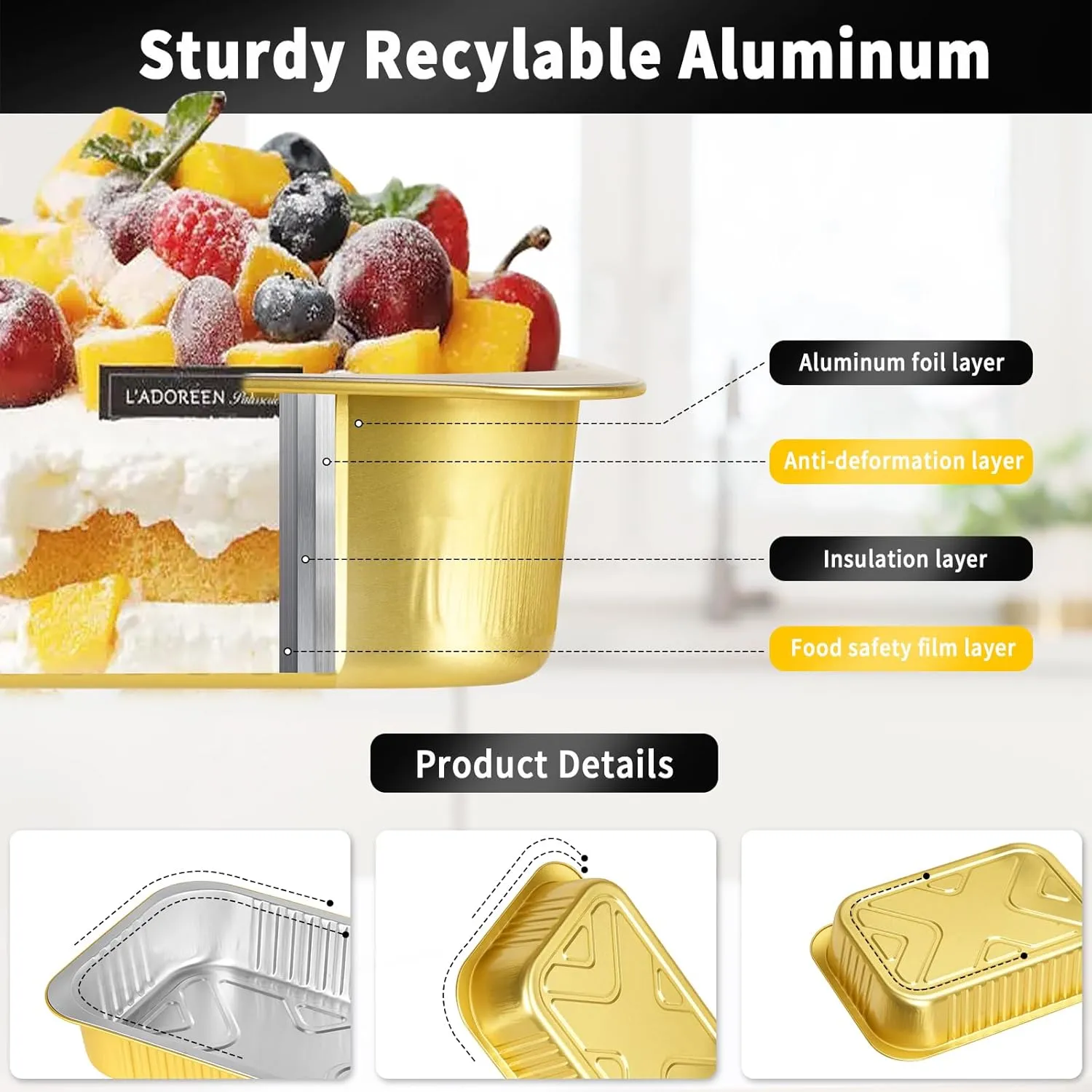 20 Pack 5 LB 11"×8"×2" Aluminum Pans with Lids Extra Heavy Duty, 80oz Gold Aluminum Foil Baking Pans Double Thick Tin Foil Food Container with Lids for Baking, Meal Prep, Freezer, Heating and Takeout