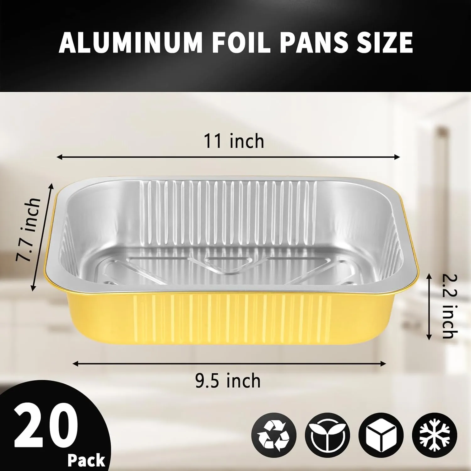 20 Pack 5 LB 11"×8"×2" Aluminum Pans with Lids Extra Heavy Duty, 80oz Gold Aluminum Foil Baking Pans Double Thick Tin Foil Food Container with Lids for Baking, Meal Prep, Freezer, Heating and Takeout