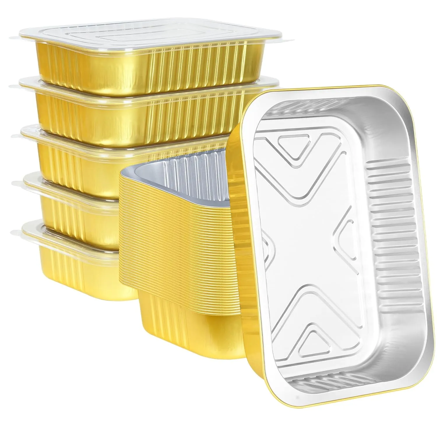 20 Pack 5 LB 11"×8"×2" Aluminum Pans with Lids Extra Heavy Duty, 80oz Gold Aluminum Foil Baking Pans Double Thick Tin Foil Food Container with Lids for Baking, Meal Prep, Freezer, Heating and Takeout