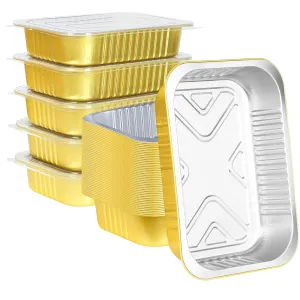 20 Pack 5 LB 11"×8"×2" Aluminum Pans with Lids Extra Heavy Duty, 80oz Gold Aluminum Foil Baking Pans Double Thick Tin Foil Food Container with Lids for Baking, Meal Prep, Freezer, Heating and Takeout