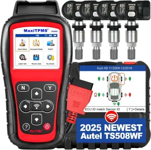 2025 Autel MaxiTPMS TS508WF KIT TPMS Programming Tool, WiFi Ver. of TS508K TS508 TS501 TS601 w/ $120 4PCS 315 433MHz MX-Sensor, Relearn Activiate All Sensors, Clear TPMS DTCs, Lifetime Updates