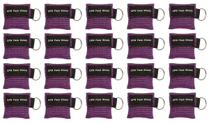 20pc CPR Mask Keychain Emergency Kit CPR Face Shields for First Aid AED Training Child and Adult CPR Breathing Barrier (Purple)