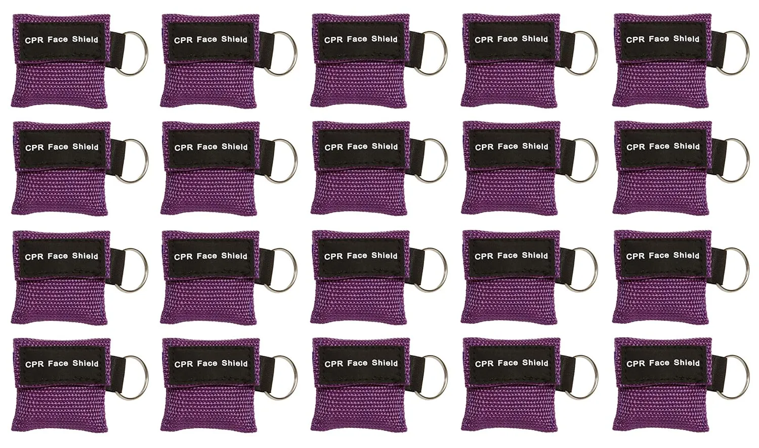 20pc CPR Mask Keychain Emergency Kit CPR Face Shields for First Aid AED Training Child and Adult CPR Breathing Barrier (Purple)