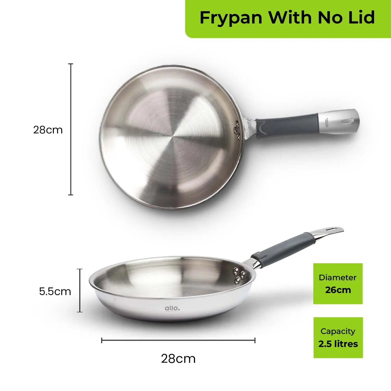 2.5L Allo CookSafe TriPly Fry Pan | Stainless Steel | Induction Friendly | 26 cm
