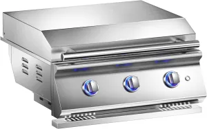 26 Inch BBQ Head Grill Griddle for Outdoor Kitchen, Liquid Propane Bulit-in Grills for Barbecue Island, 3-Burner, 3 * 14,000 BTU, Premium 304 Stainless Steel, Convertible to Natural Gas