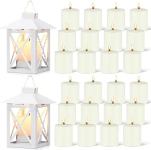 26 Pcs Emergency Candles with Lanterns Set Mini Vintage Lanterns with 5 Hour Long Burning Survival Candles for Outdoor Wedding Camping Hanging Lamp Ornaments Christmas Holiday Decor(White)