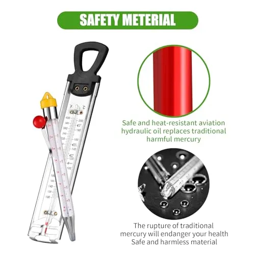 2Pcs Candy Thermometer with Pot Clip, Stainless Steel Deep Fry Oil Thermometer with Hanging Hook Instant Read Glass Cooking Oil Candy Fry Jam Sugar Syrup Jelly Food Thermometer for Food
