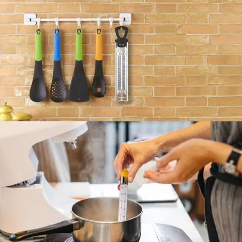 2Pcs Candy Thermometer with Pot Clip, Stainless Steel Deep Fry Oil Thermometer with Hanging Hook Instant Read Glass Cooking Oil Candy Fry Jam Sugar Syrup Jelly Food Thermometer for Food