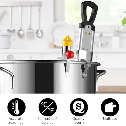 2Pcs Candy Thermometer with Pot Clip, Stainless Steel Deep Fry Oil Thermometer with Hanging Hook Instant Read Glass Cooking Oil Candy Fry Jam Sugar Syrup Jelly Food Thermometer for Food