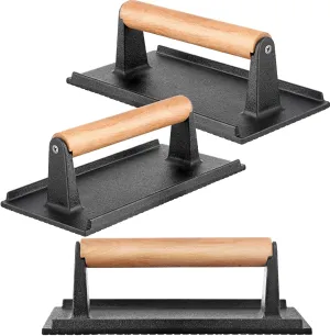 3 Pcs Cast Iron Grill Press 8 x 4 Inch Bacon, Burger and Sandwich Press for Griddle Grill 2.2 Lbs Cooking Weight