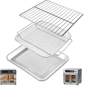 3 Piece Sets Bakeware Basket Fry Rack for Emeril Lagasse 26 QT Convection Toaster Oven Extra Large Air Fryer, Food Grade Steel Air Fryer Replacement Parts Accessories