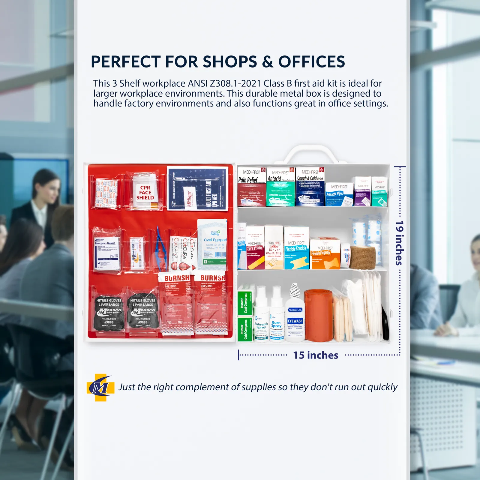 3 Shelf First Aid Kit Osha Fill with Medication & Logo