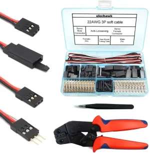 30 Sets Servo Connector Male Female Plug Crimp Pin Cable Kit Compatible with Futaba JR Hitec Spektrum RC Connectors (with Crimping Tool)