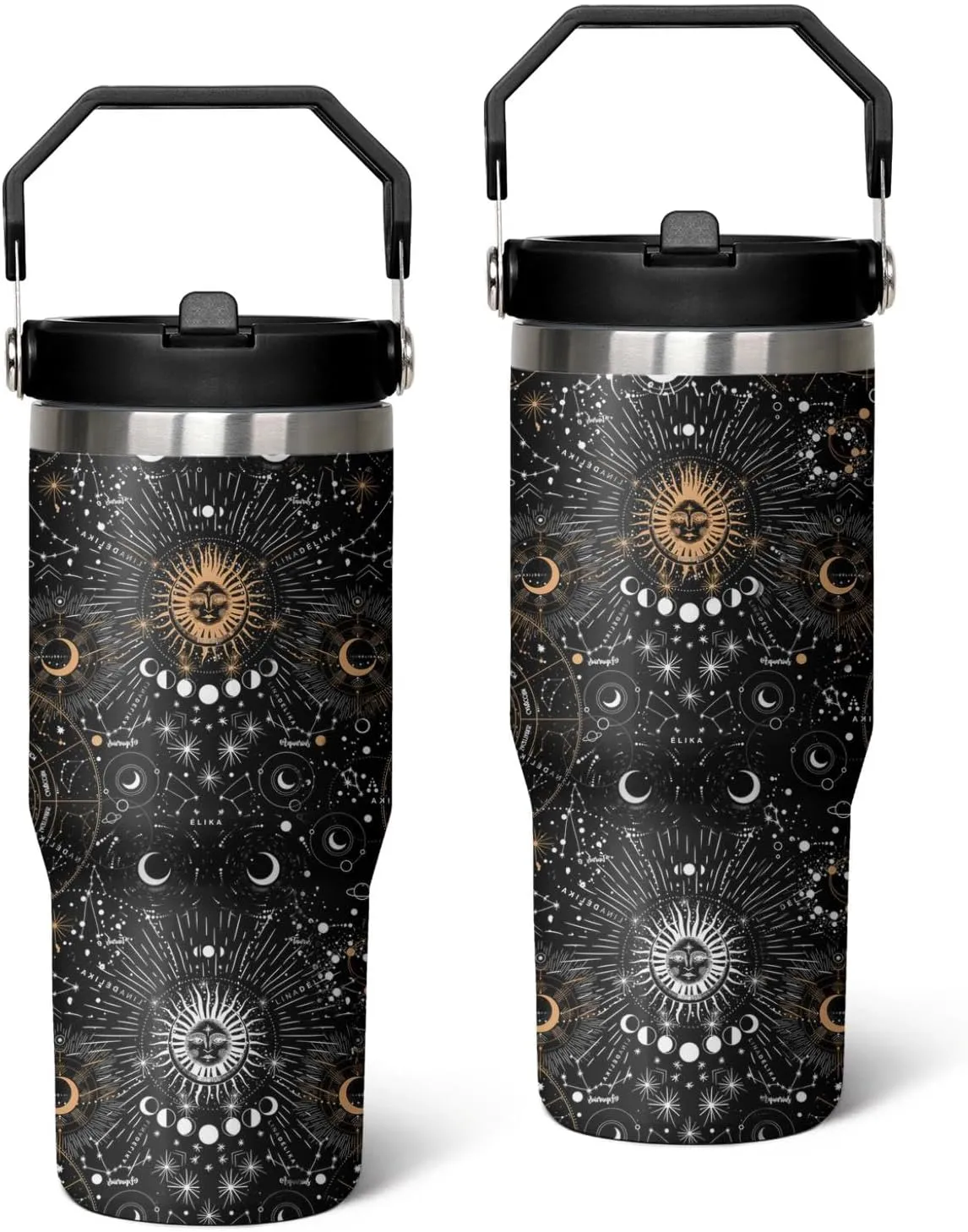 30oz Insulated Sun and Moon Tumbler with Handle, Featuring a Leak-proof 2-in-1 Lid and Straw, Vacuum-insulated Travel Coffee Mug, Portable Stainless Steel Water Bottle, Suitable for Both Women and Men