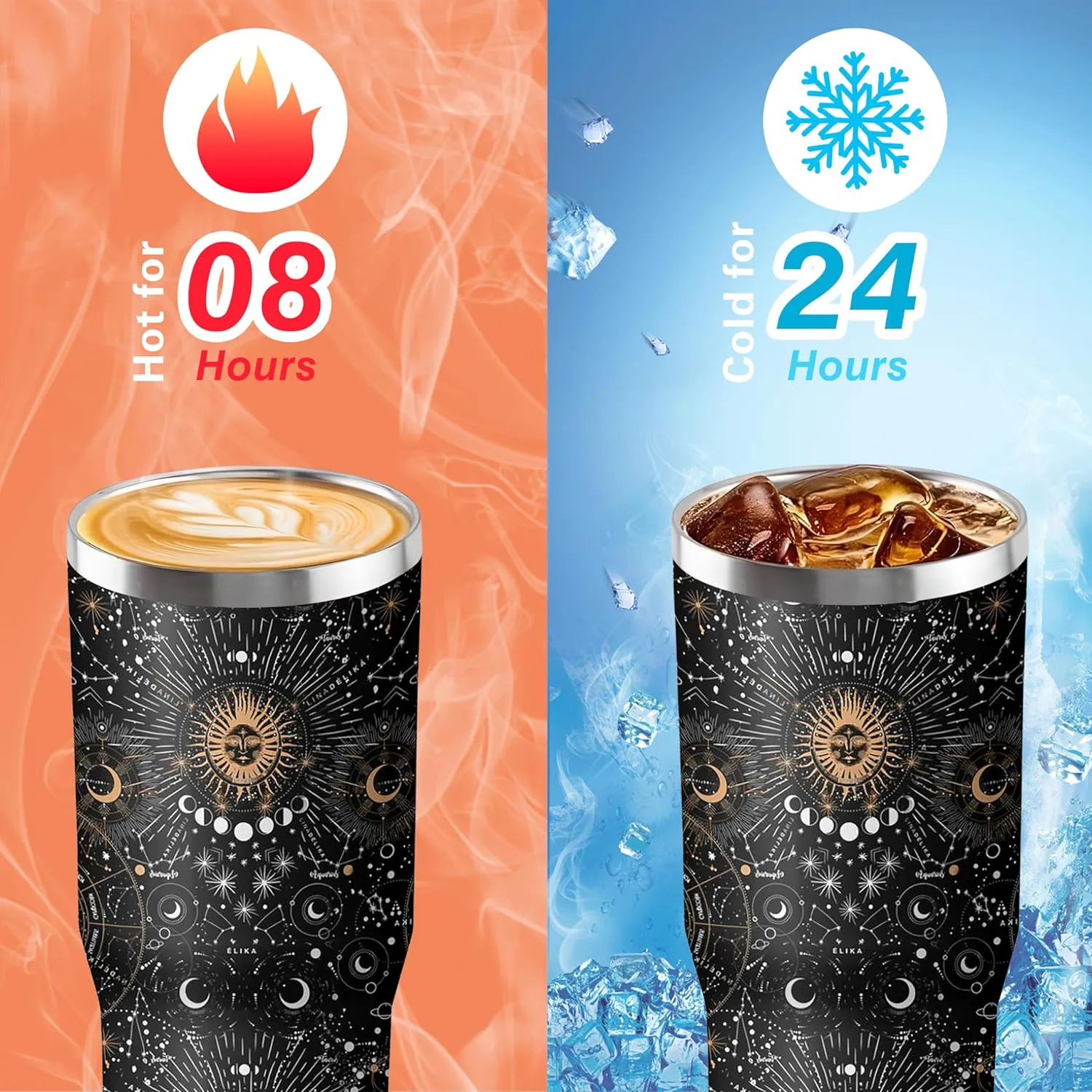 30oz Insulated Sun and Moon Tumbler with Handle, Featuring a Leak-proof 2-in-1 Lid and Straw, Vacuum-insulated Travel Coffee Mug, Portable Stainless Steel Water Bottle, Suitable for Both Women and Men