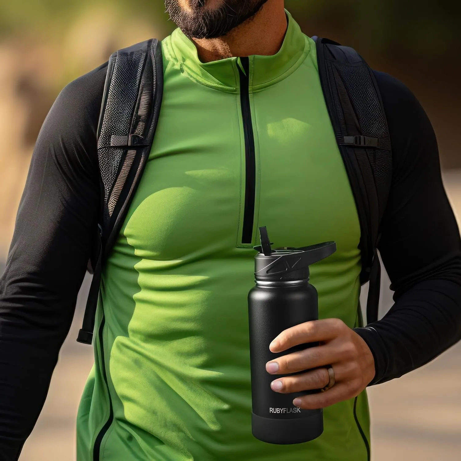 32oz Insulated Water Bottle with Straw, Stainless Steel Metal Vacuum Water Flask, Large Thermos Water bottle with Leakproof 3 Lids for Travel, Camping, Gym Sports Red