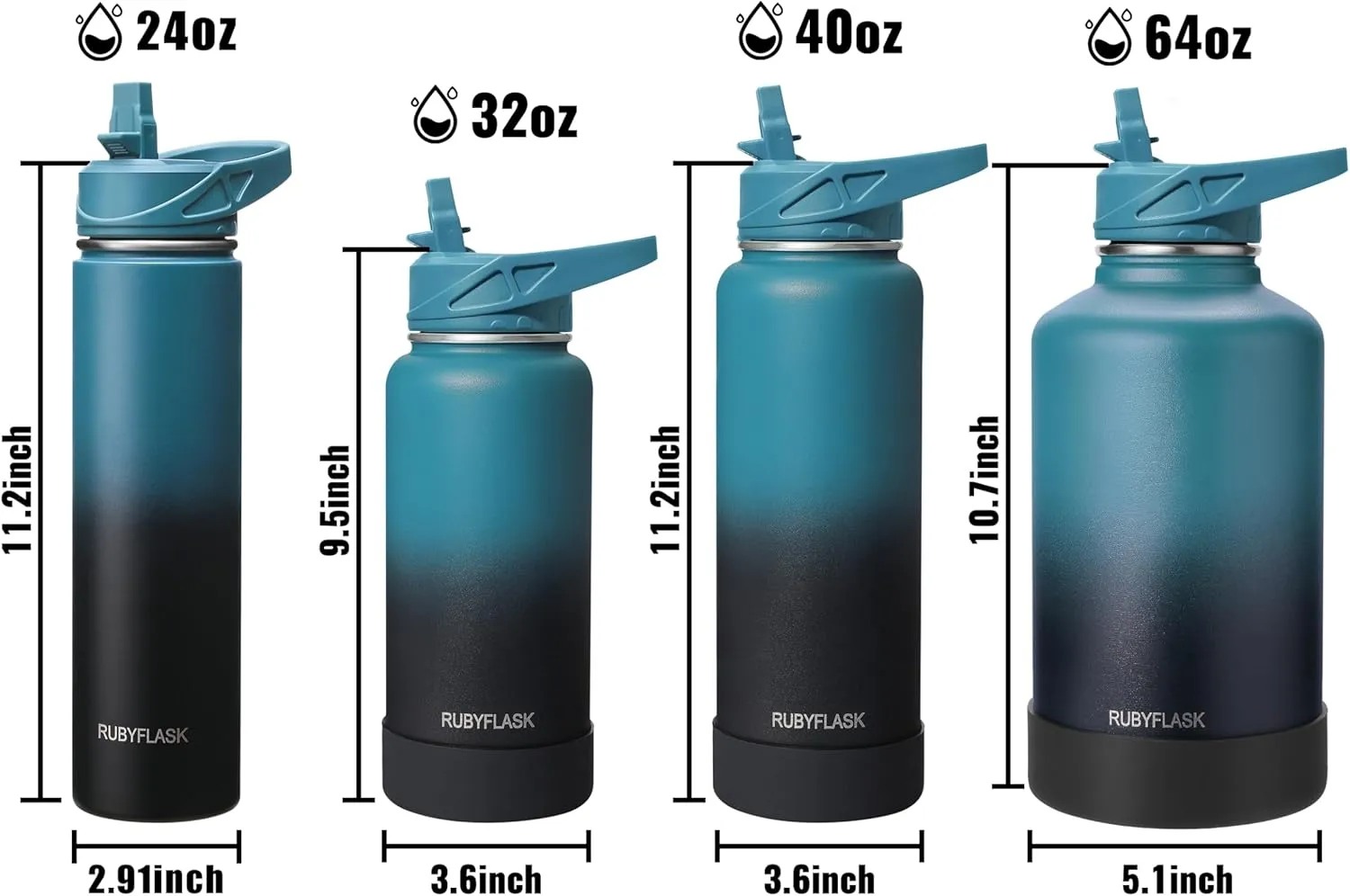 32oz Insulated Water Bottle with Straw, Stainless Steel Metal Vacuum Water Flask, Large Thermos Water bottle with Leakproof 3 Lids for Travel, Camping, Gym Sports Red
