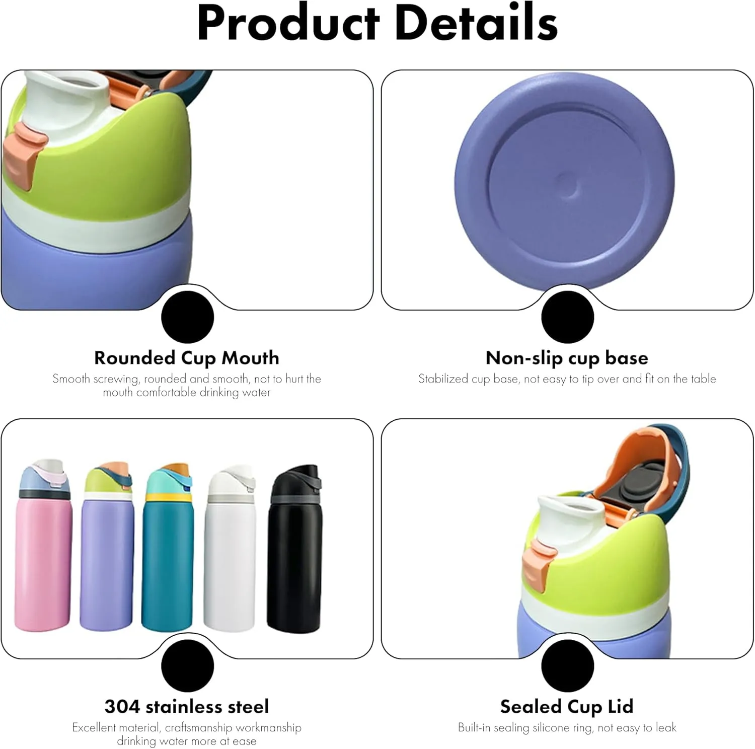 32oz Stainless Steel Insulated Water Bottle Bounce Lid Portable Travel Mug (Pink)